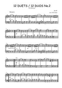 12 Duos N°2 Menuetto, arrangé pour piano - W.A. Mozart